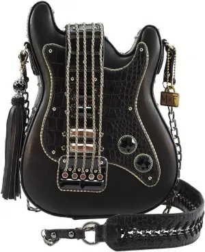 Mary Frances Turn It Up Beaded Crossbody Guitar Handbag, Black