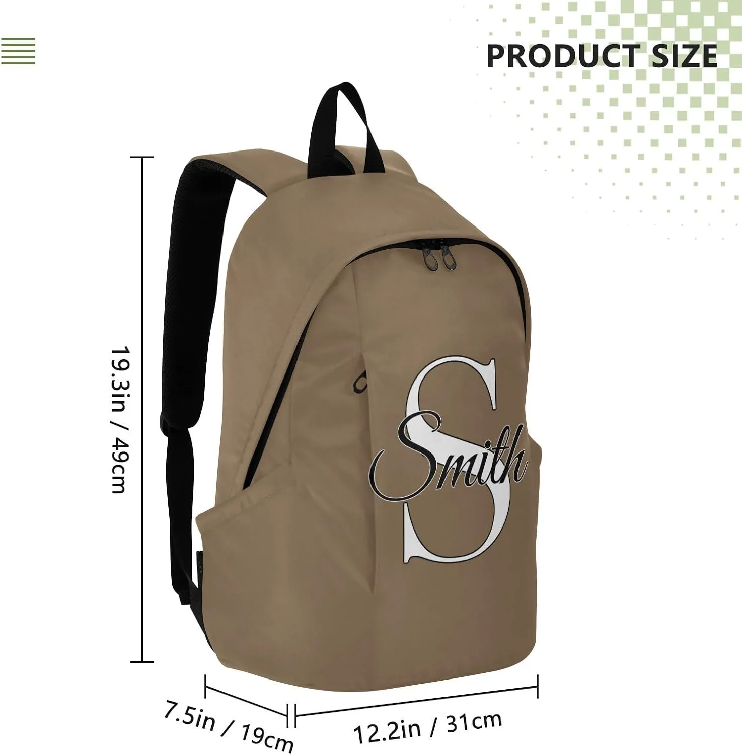 MCHIVER Custom Travel Backpack Khaki Personalized Casual Daypack Backpacks Lightweight Carry on Bag Water Resistant Bookbag for Women and Men