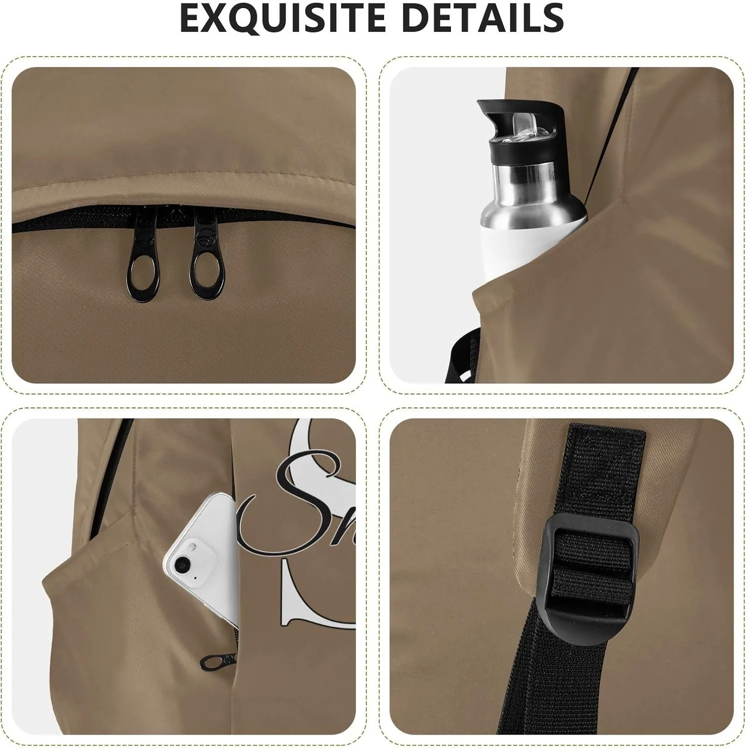 MCHIVER Custom Travel Backpack Khaki Personalized Casual Daypack Backpacks Lightweight Carry on Bag Water Resistant Bookbag for Women and Men