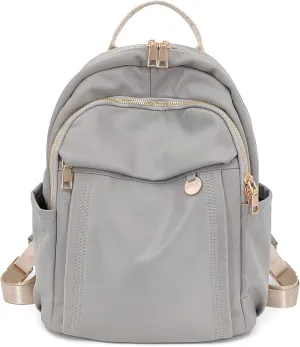 Medium Nylon Backpacks for Women, Trendy Gold-Tone Hardware Everyday Backpack Purses, Casual Lightweight Water-Resistant Rucksack Daypack Travel Bags (Gray Beige)