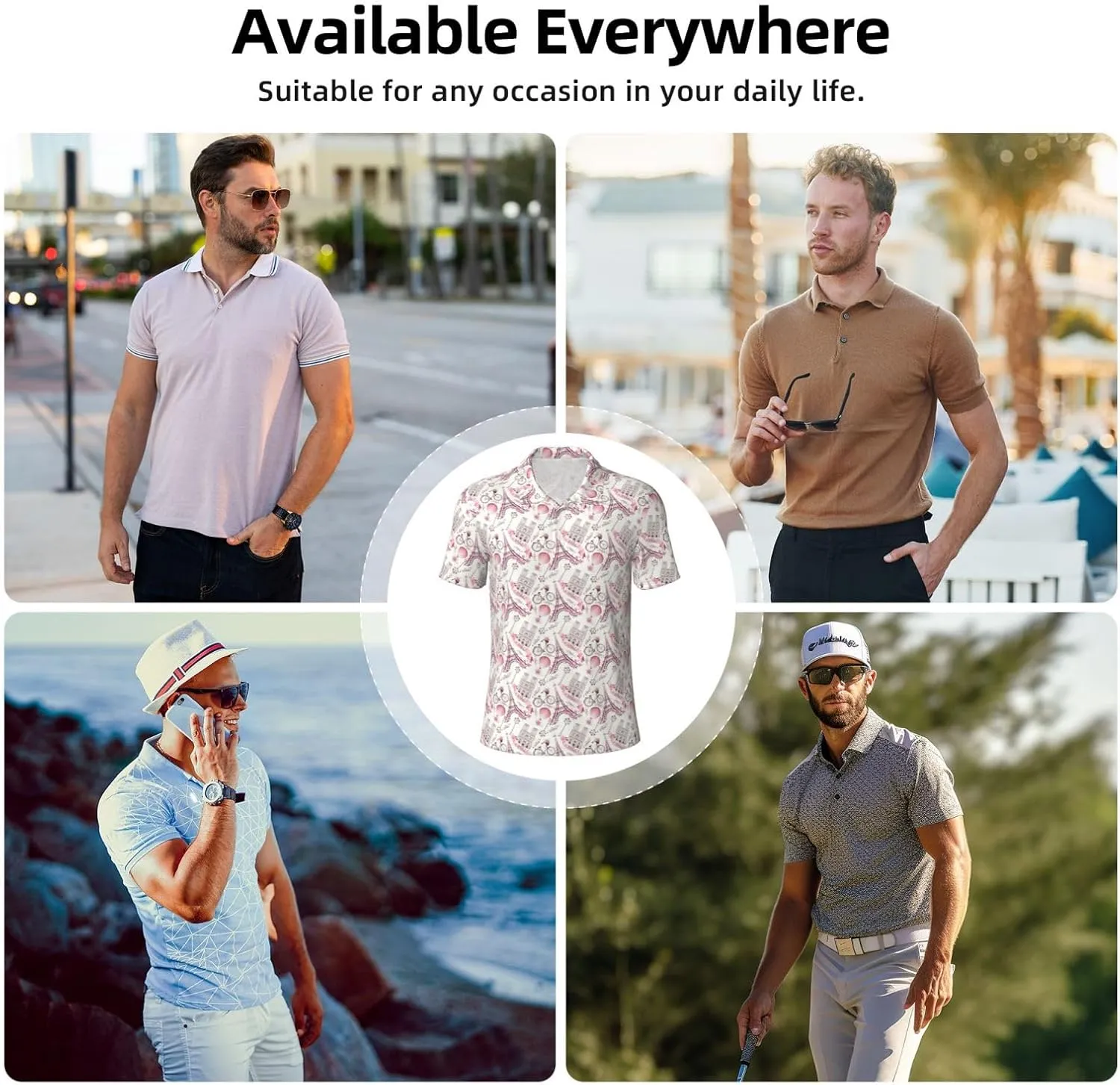Men's Classic Regular-Fit Quick-Dry Golf 3 Button Polo Shirt Tracksuit