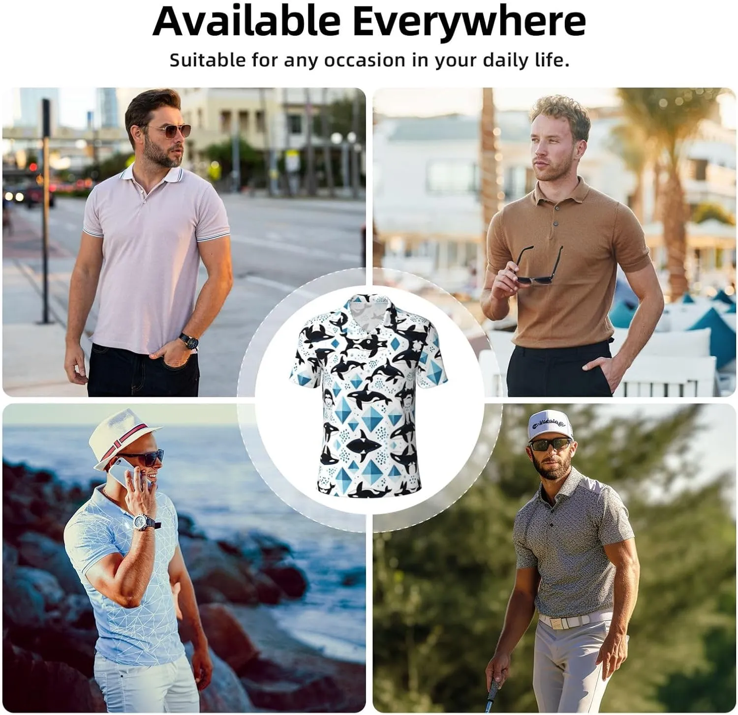Men's Classic Regular-Fit Quick-Dry Golf 3 Button Polo Shirt Tracksuit
