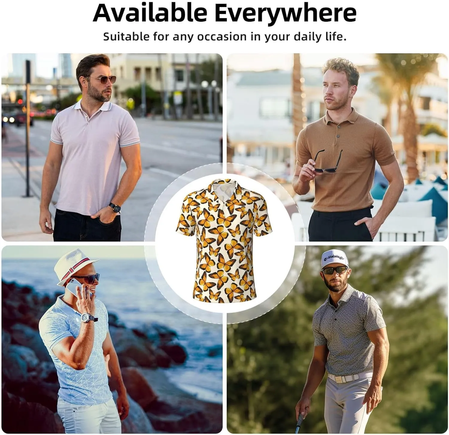Men's Classic Regular-Fit Quick-Dry Golf 3 Button Polo Shirt Tracksuit