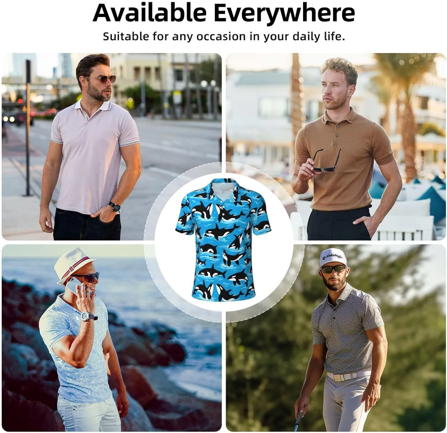 Men's Classic Regular-Fit Quick-Dry Golf 3 Button Polo Shirt Tracksuit