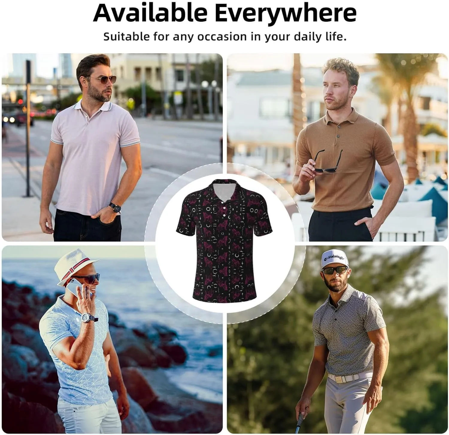 Men's Classic Regular-Fit Quick-Dry Golf 3 Button Polo Shirt Tracksuit