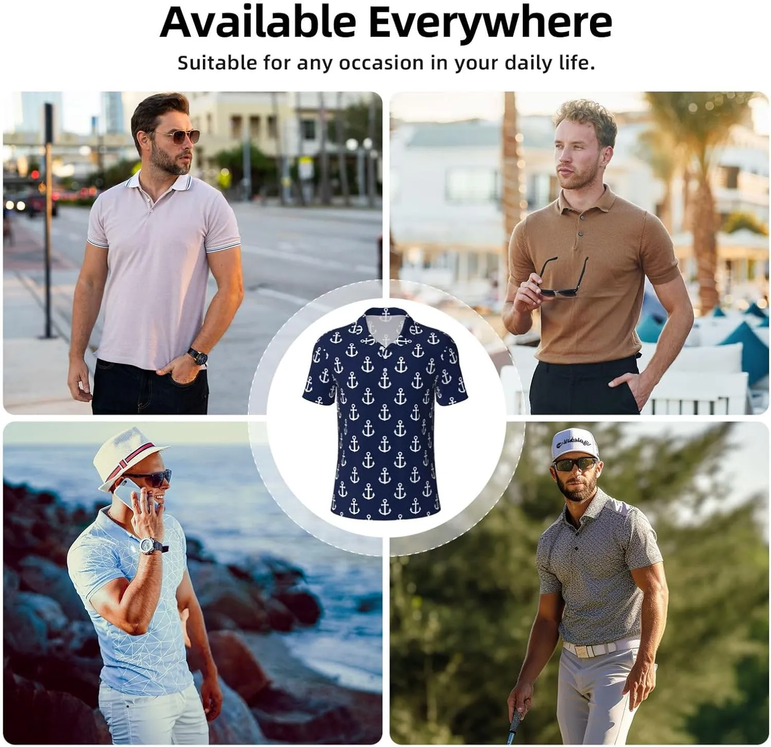 Men's Classic Regular-Fit Quick-Dry Golf 3 Button Polo Shirt Tracksuit