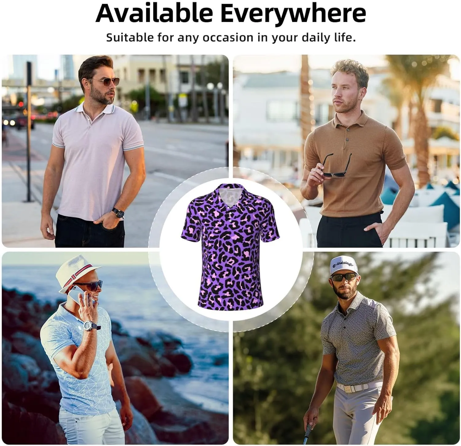Men's Classic Regular-Fit Quick-Dry Golf 3 Button Polo Shirt Tracksuit