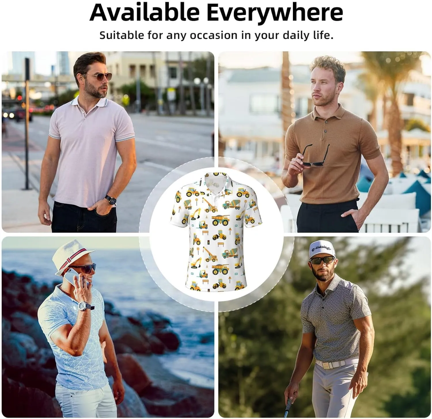 Mens Golf Shirt Moisture Wicking Quick-Dry Short Sleeve Casual 3 Button Polo Shirts for Men