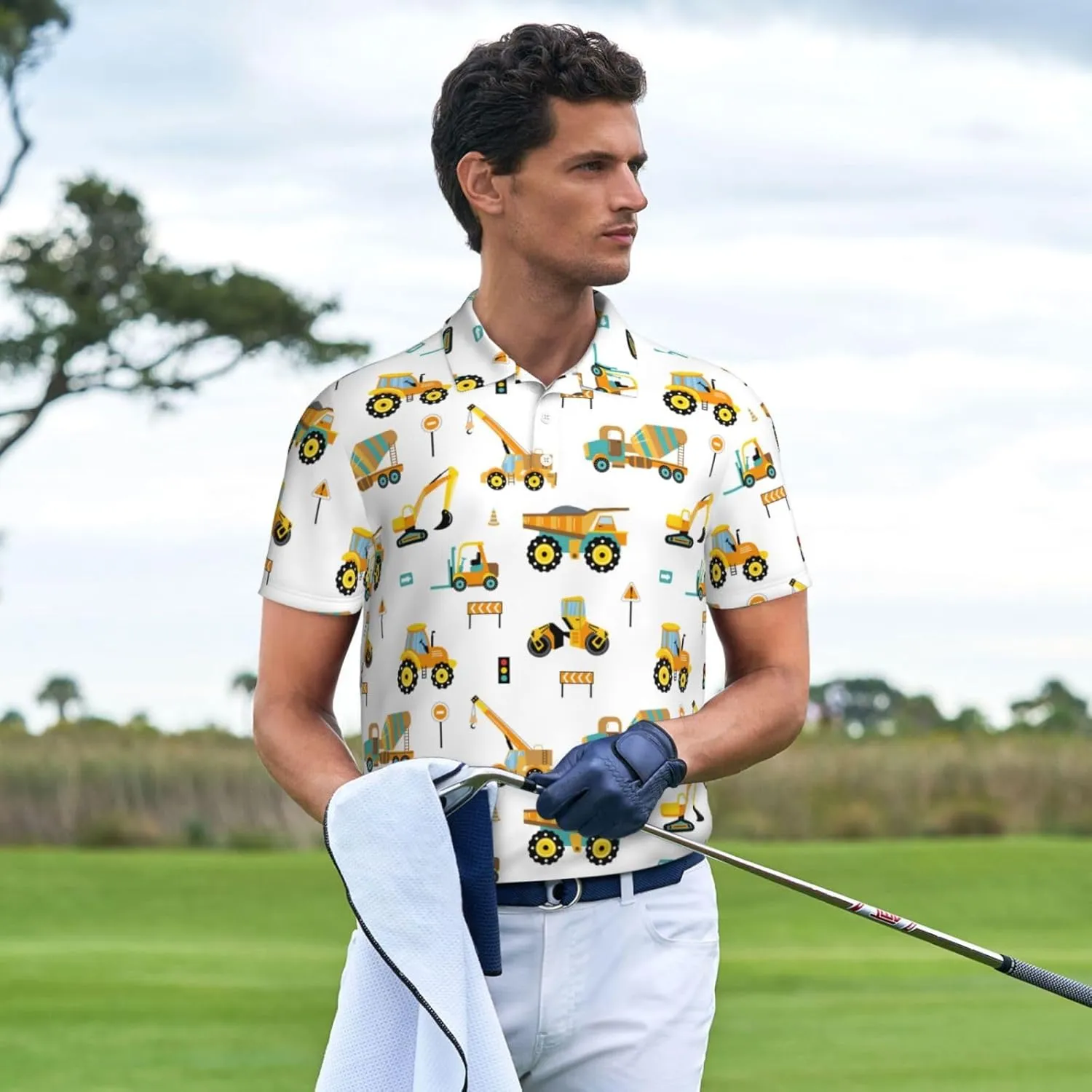 Mens Golf Shirt Moisture Wicking Quick-Dry Short Sleeve Casual 3 Button Polo Shirts for Men