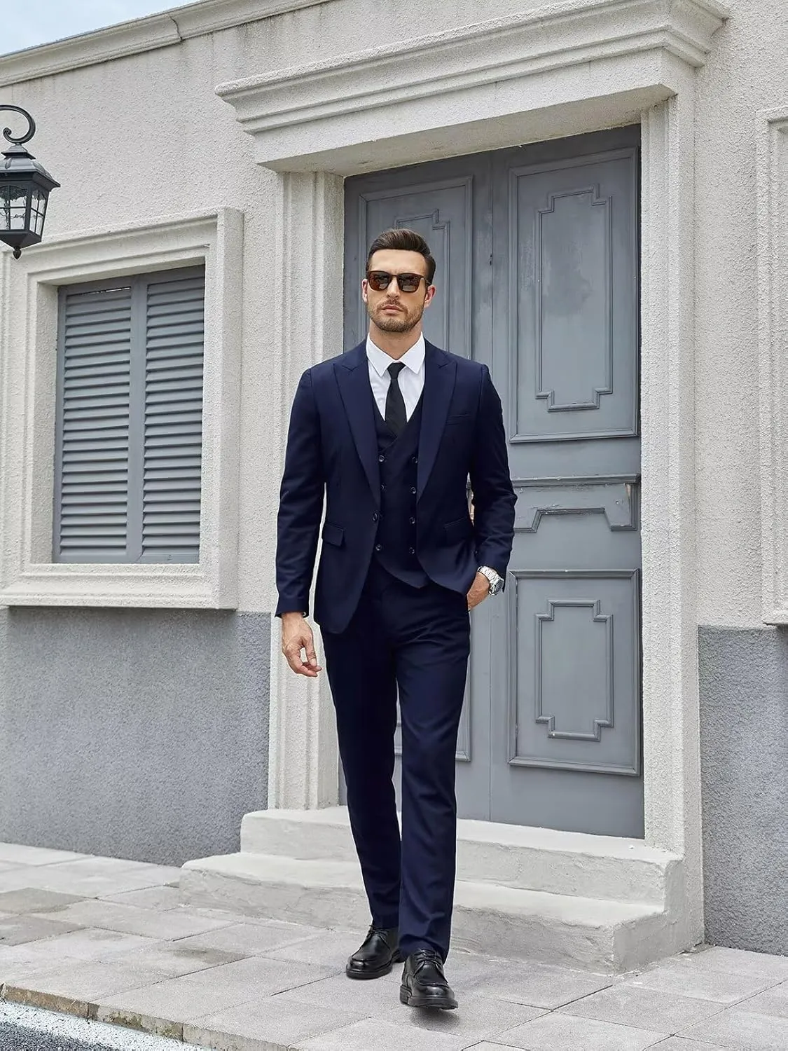 Mens Suit 3 Piece Slim Fit Suits for Men Double Breasted Suit Wedding Prom Suits Formal Business Dinner Tuxedo
