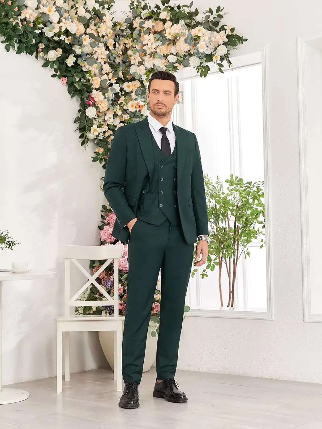 Mens Suit 3 Piece Slim Fit Suits for Men Double Breasted Suit Wedding Prom Suits Formal Business Dinner Tuxedo