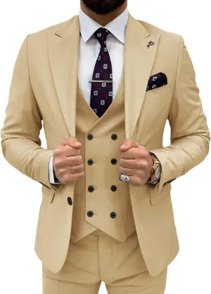 Mens Suit 3 Piece Slim Fit Suits for Men Double Breasted Suit Wedding Prom Suits Formal Business Dinner Tuxedo