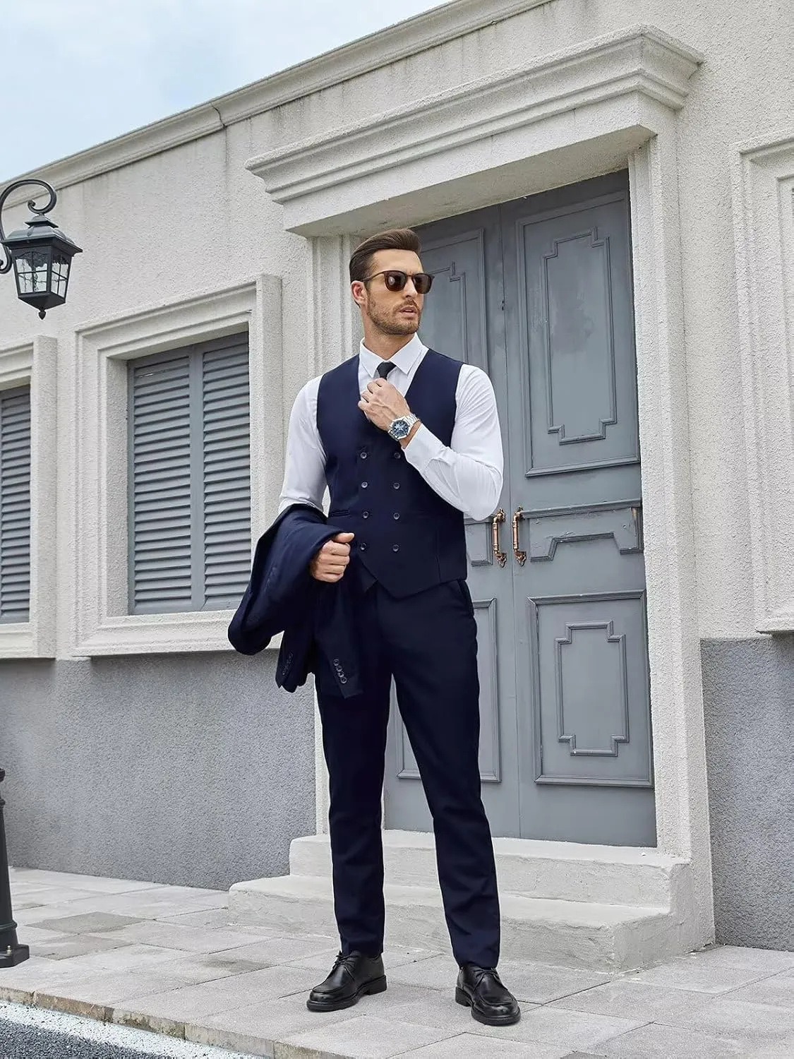 Mens Suit 3 Piece Slim Fit Suits for Men Double Breasted Suit Wedding Prom Suits Formal Business Dinner Tuxedo