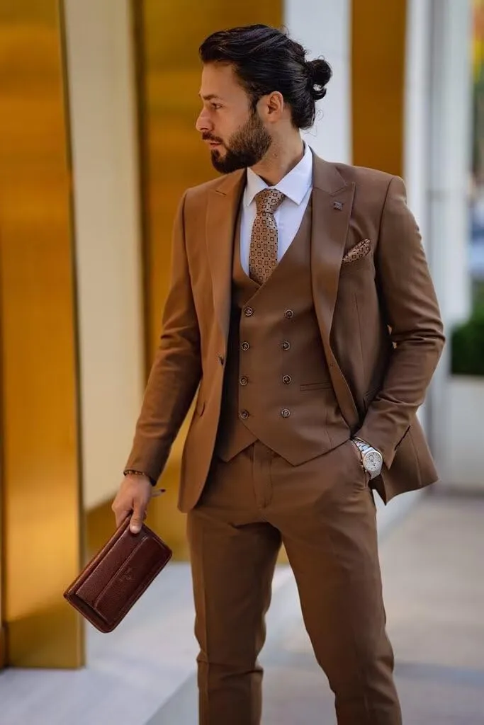 Mens Suit 3 Piece Slim Fit Suits for Men Double Breasted Suit Wedding Prom Suits Formal Business Dinner Tuxedo