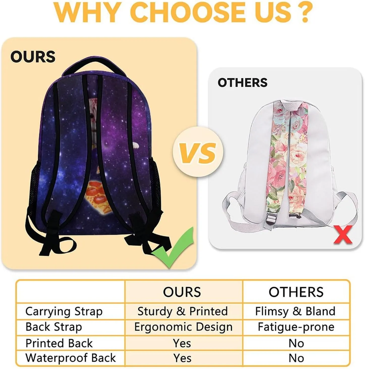 Mercuryelf Galaxy Cat Pizza Backpack for Girls, 16 Inch Backpacks for School Travel, Cute Lightweight Bookbag for Kids