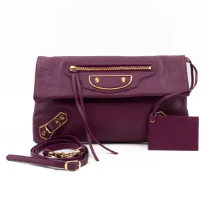 Metallic Edge Envelope Clutch Crossbody Purple Leather