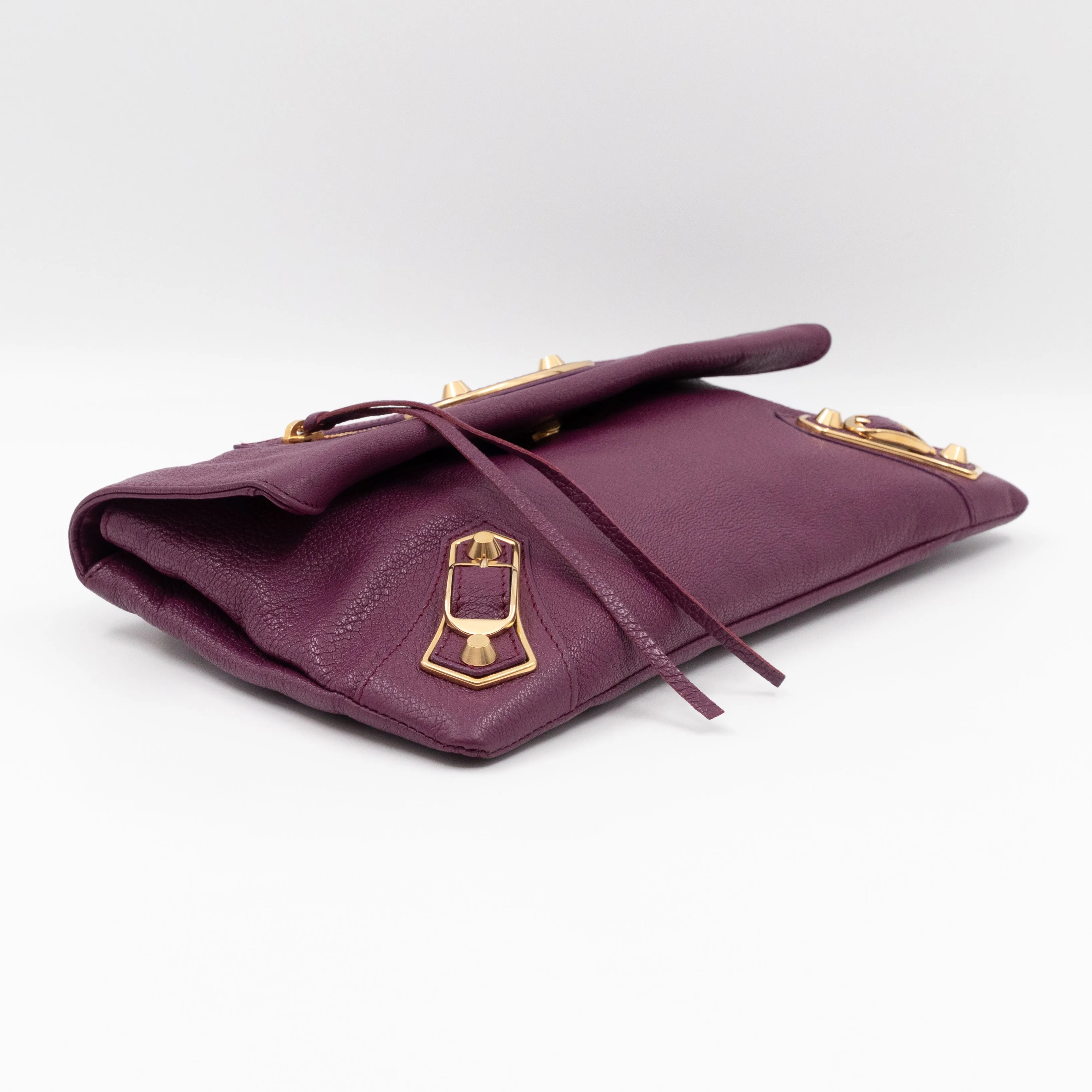 Metallic Edge Envelope Clutch Crossbody Purple Leather