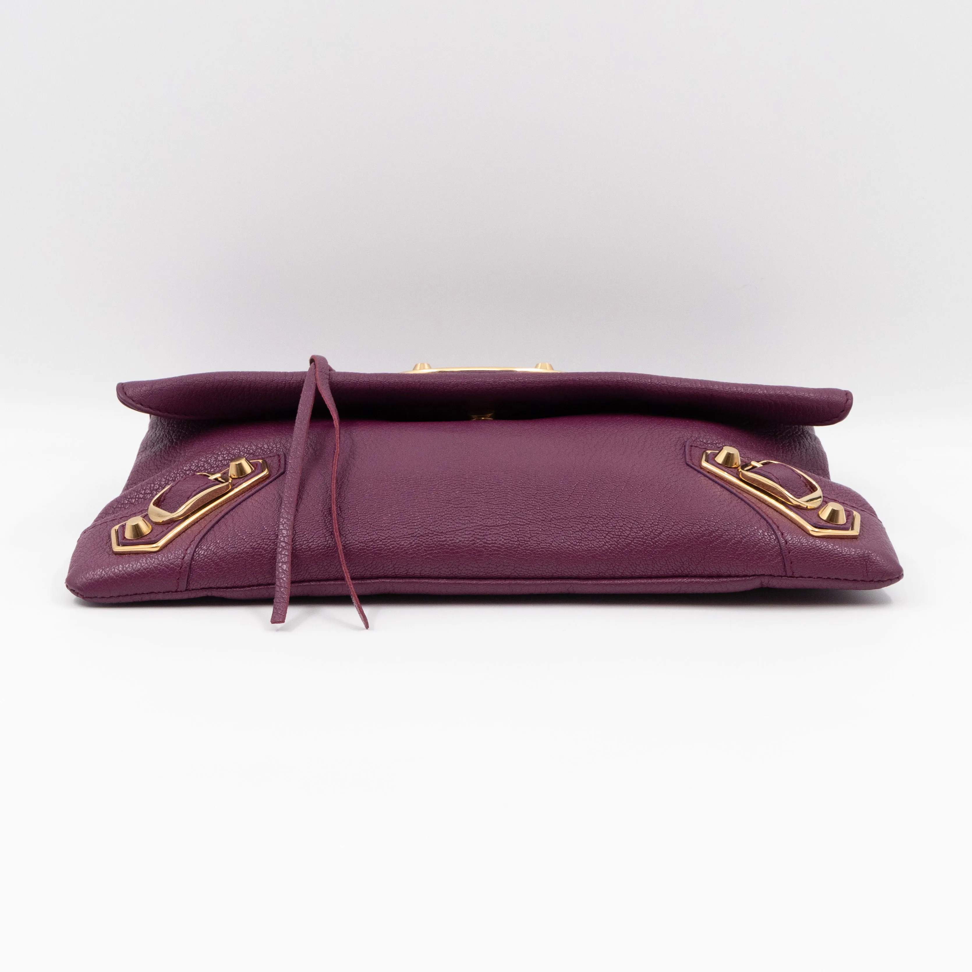 Metallic Edge Envelope Clutch Crossbody Purple Leather