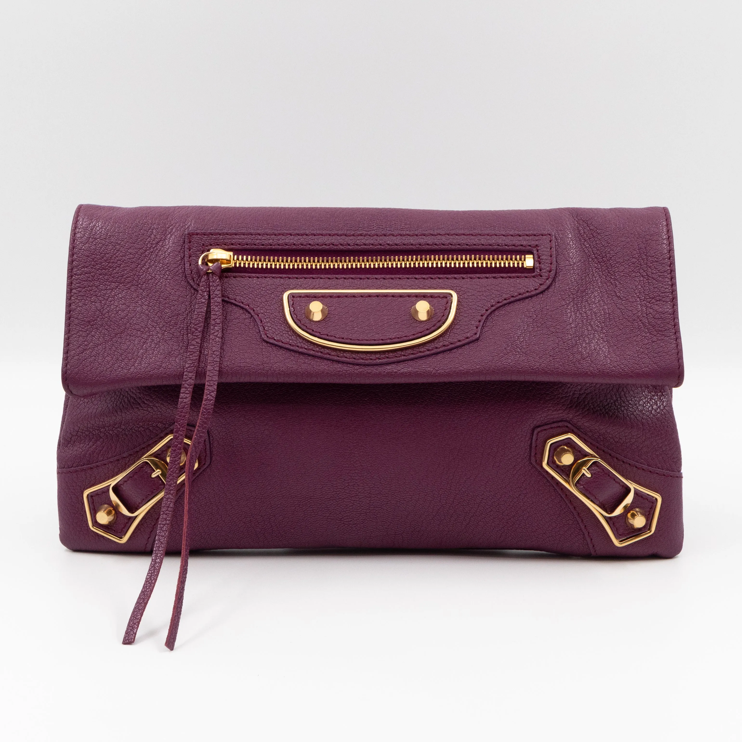 Metallic Edge Envelope Clutch Crossbody Purple Leather