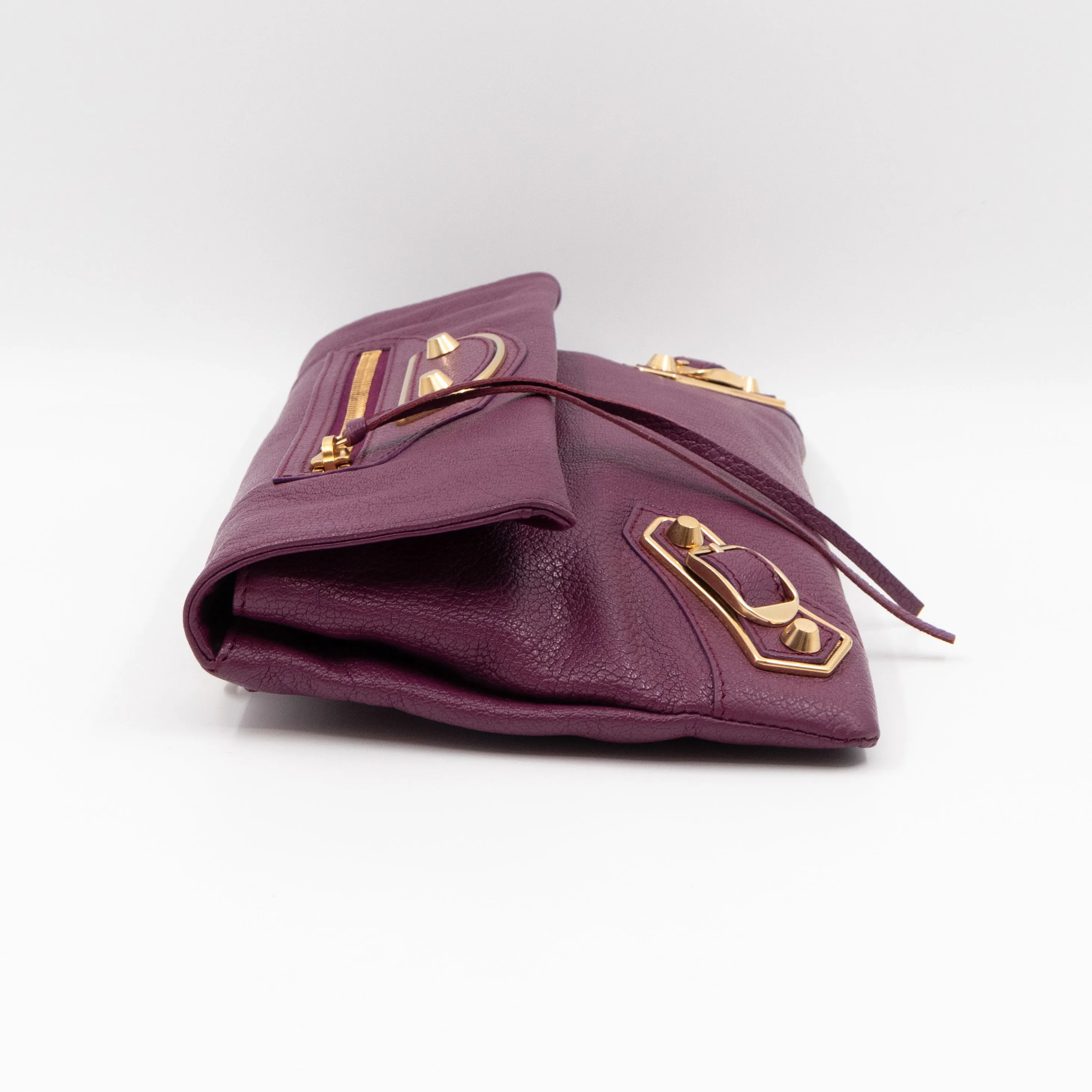 Metallic Edge Envelope Clutch Crossbody Purple Leather