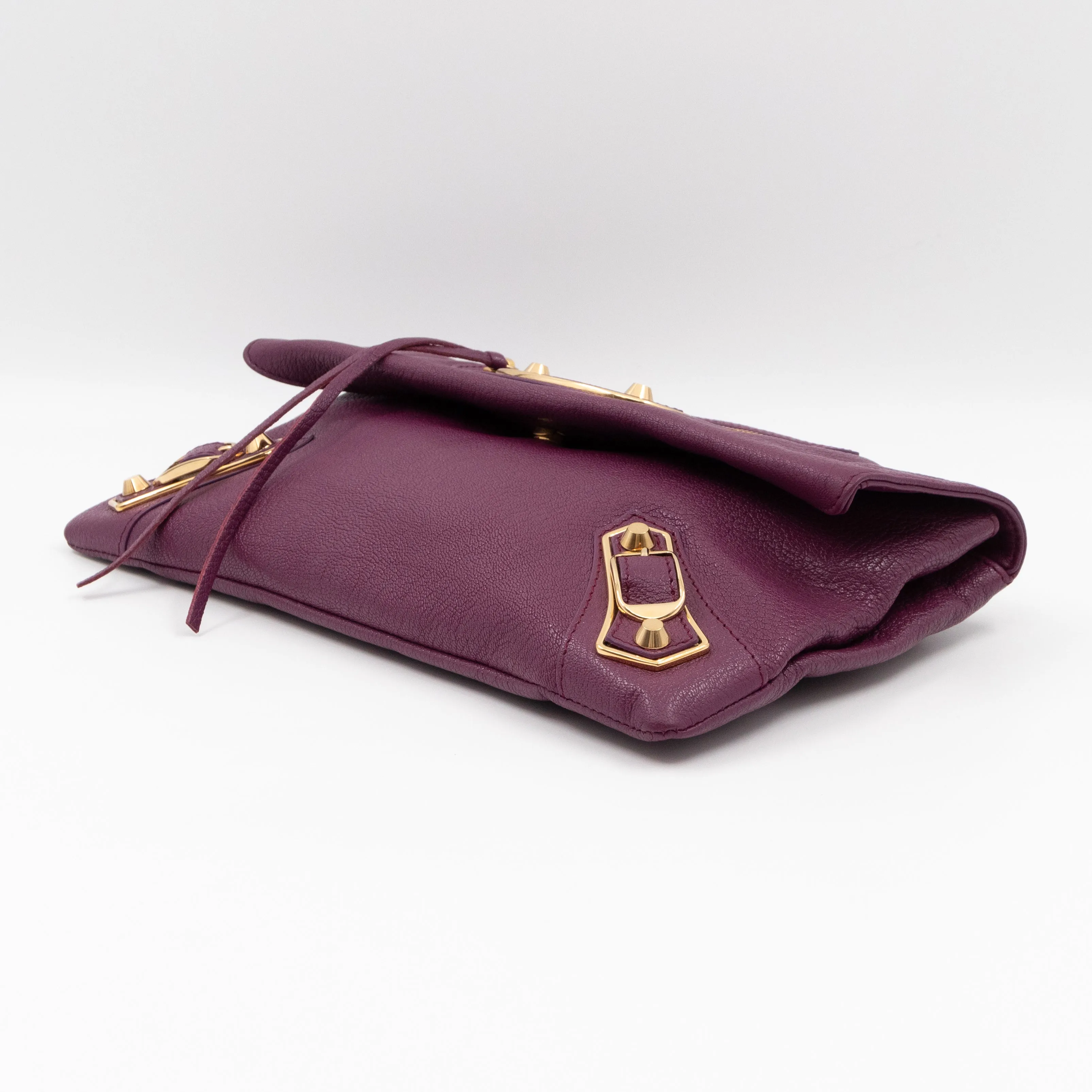 Metallic Edge Envelope Clutch Crossbody Purple Leather