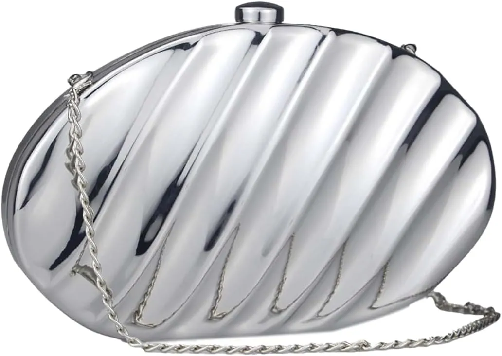 Metallic Evening Clutch Purse for Women Unique Metal Glitter Evening Handbag Wedding Party Crossbody Shoulder Bag