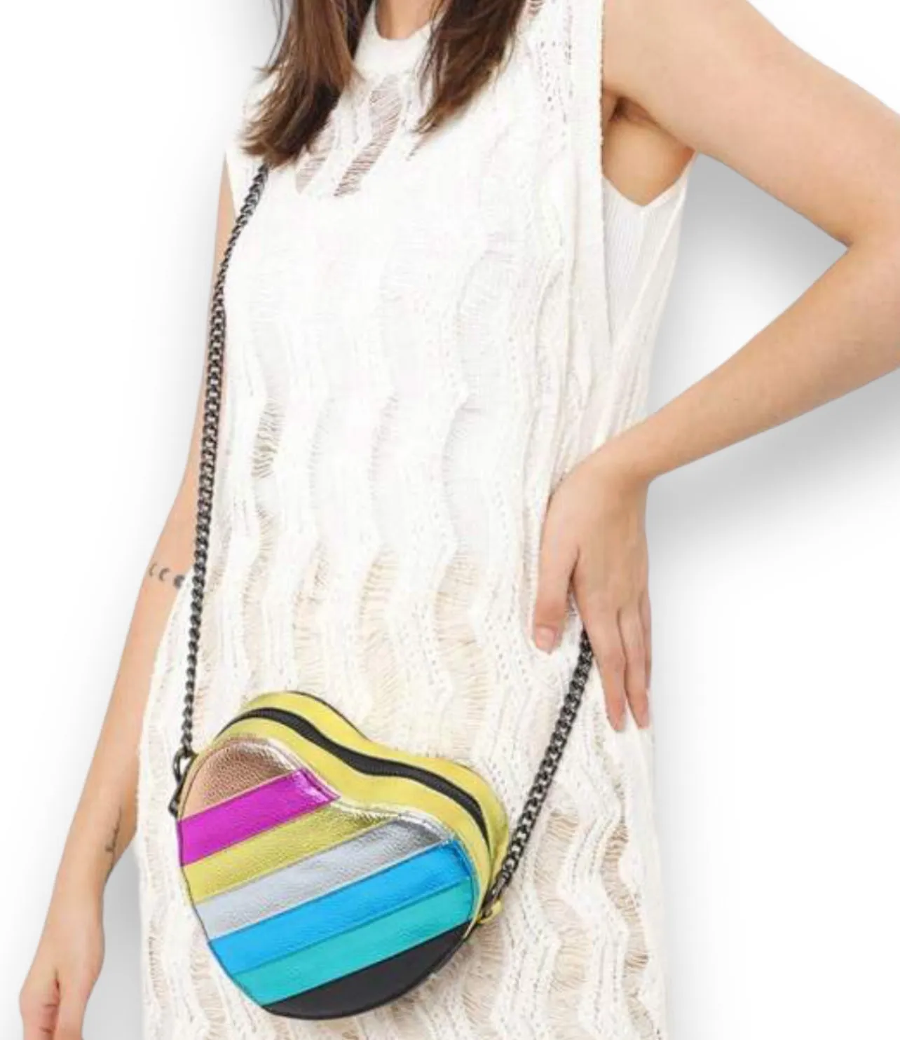 Metallic Heart Crossbody Purse