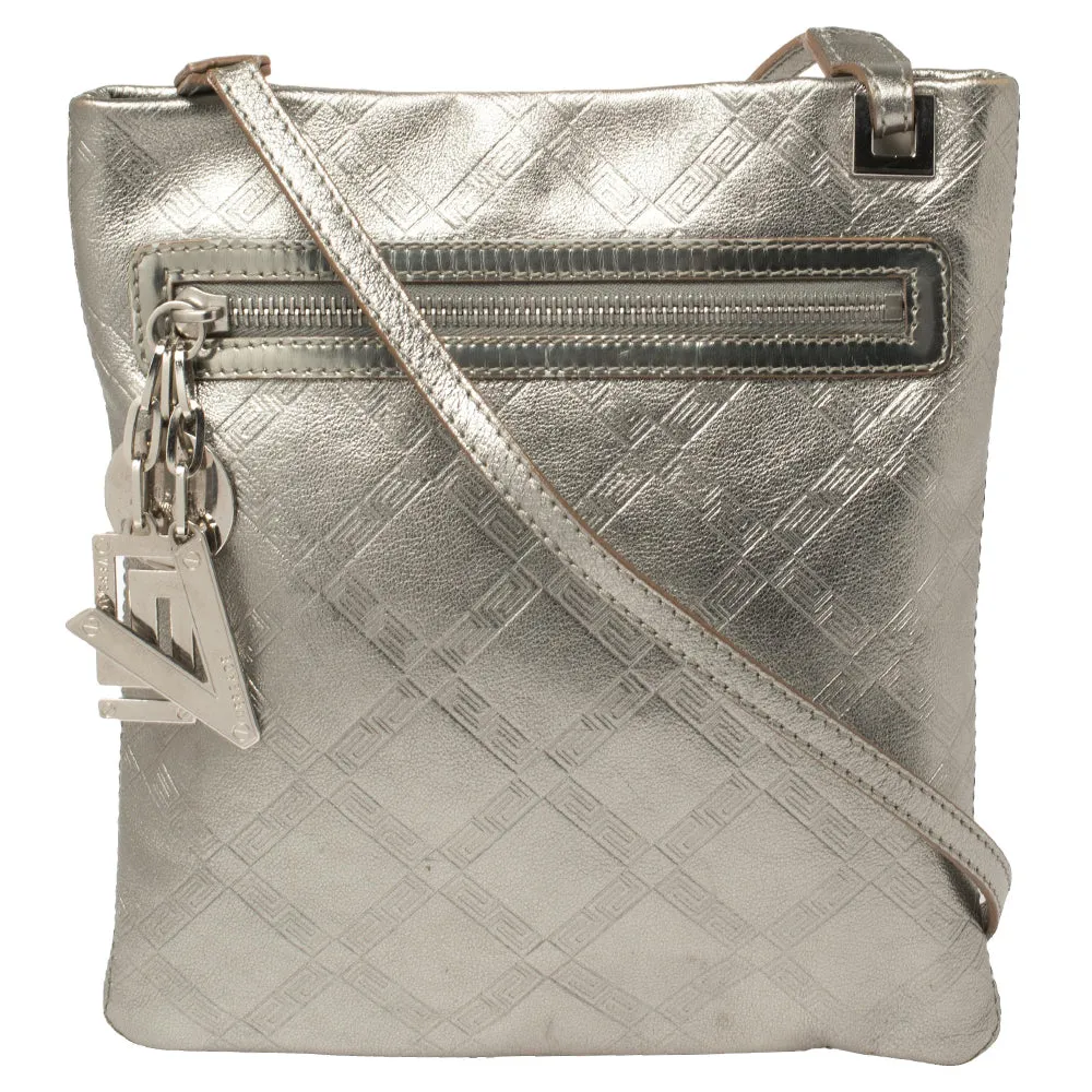 Metallic Silver Leather Slim Crossbody Bag