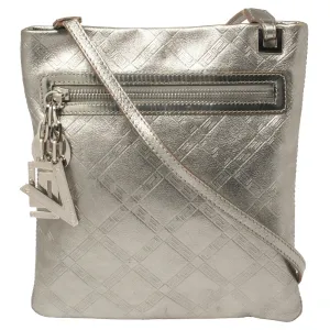 Metallic Silver Leather Slim Crossbody Bag