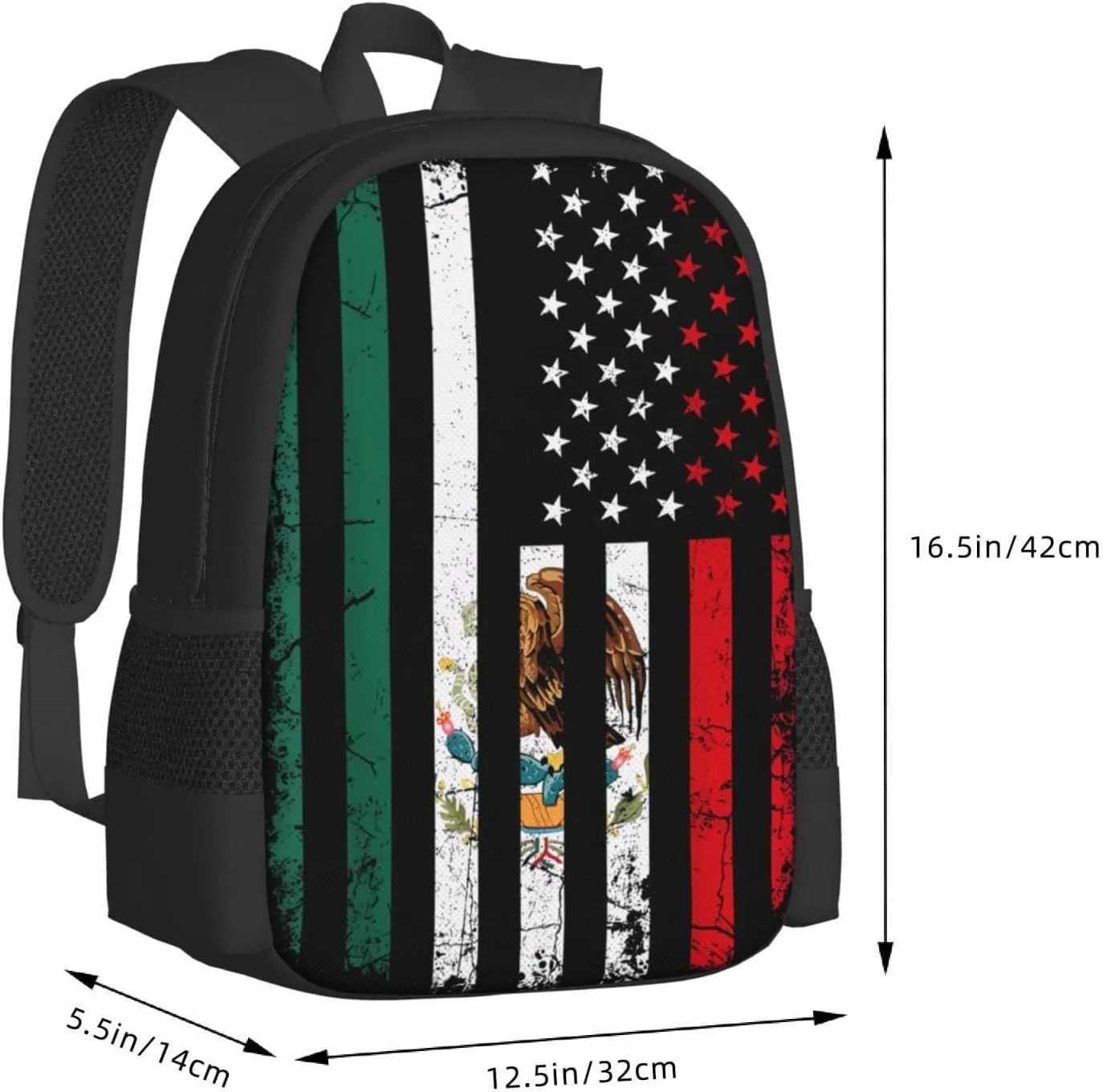 Mexico Mexican Eagle Flag Casual Backpacks Large Capacity Backpack Laptop Rucksack Sport Daypack Commuter Bags with Adjustable Strap for Traveling Camping