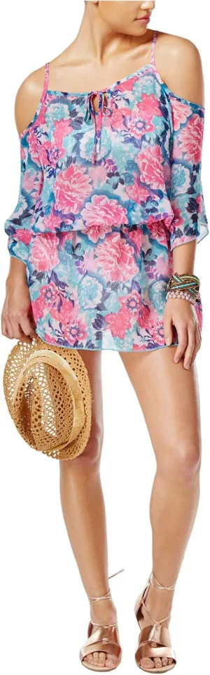 Miken Floral-Print Cold-Shoulder Cover-Up Women's Swimsuit (XL) Mint/Pink