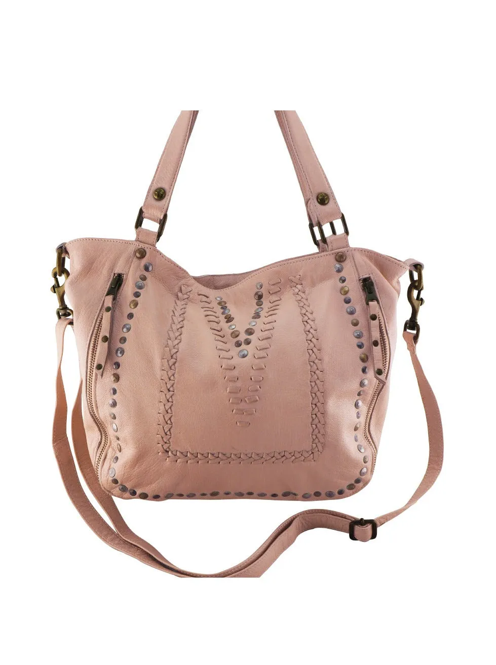 Mila Stitch & Stud Leather Tote | Misty Rose