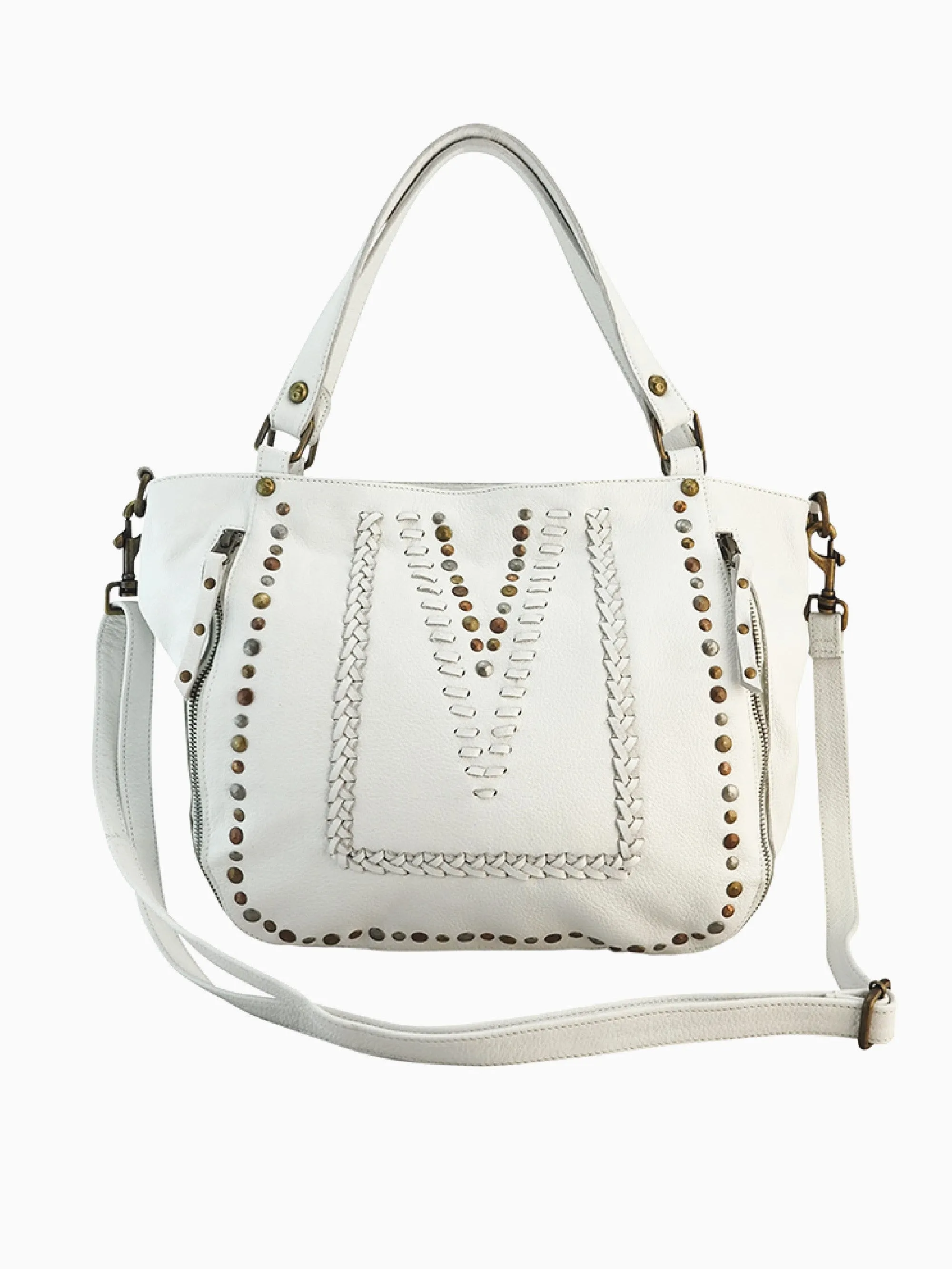 Mila Stitch & Stud Leather Tote | Misty Rose