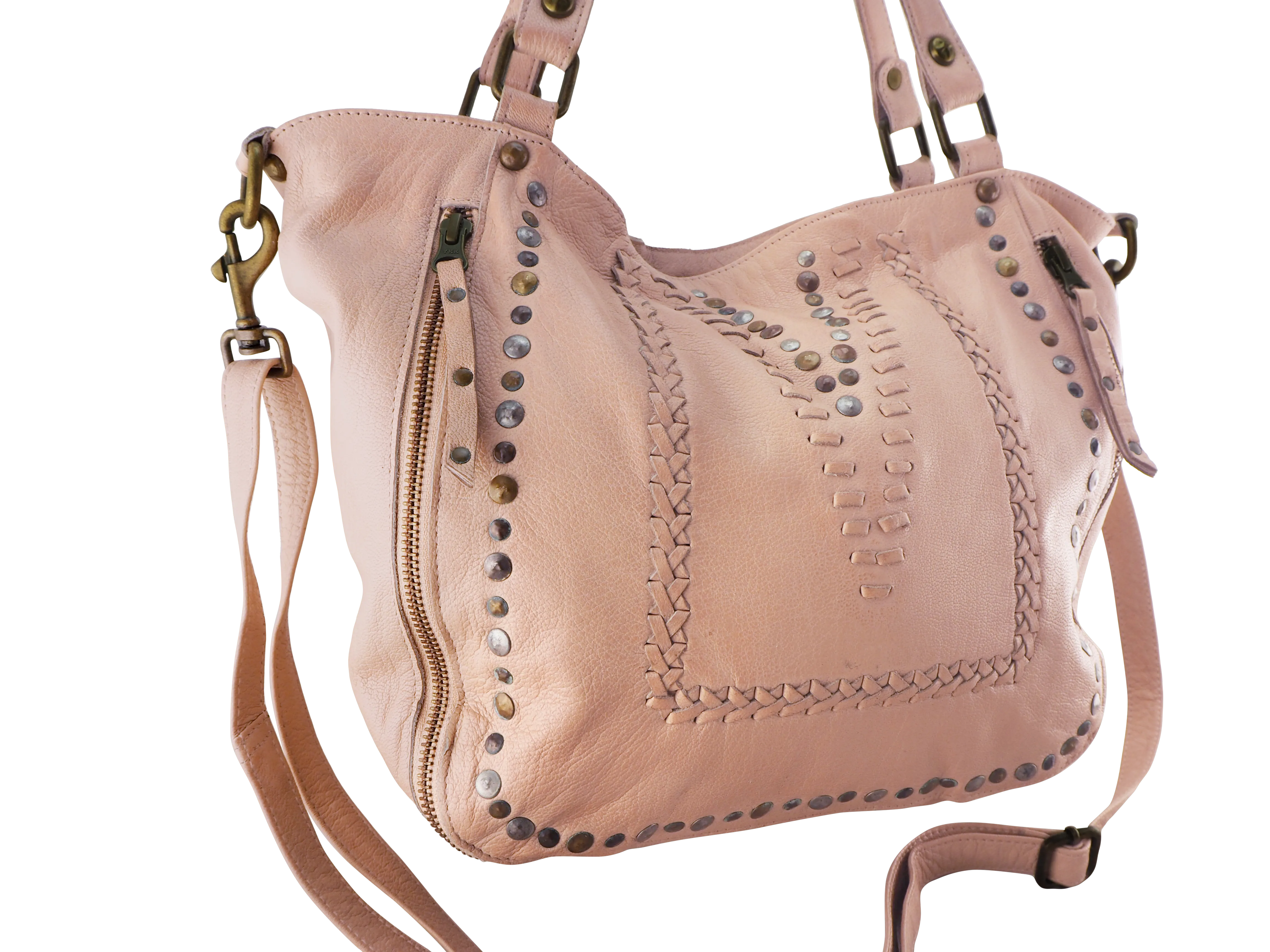 Mila Stitch & Stud Leather Tote | Misty Rose