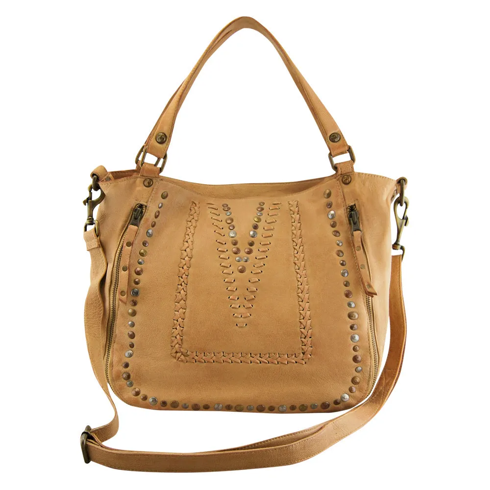 Mila Stitch & Stud Leather Tote | Misty Rose