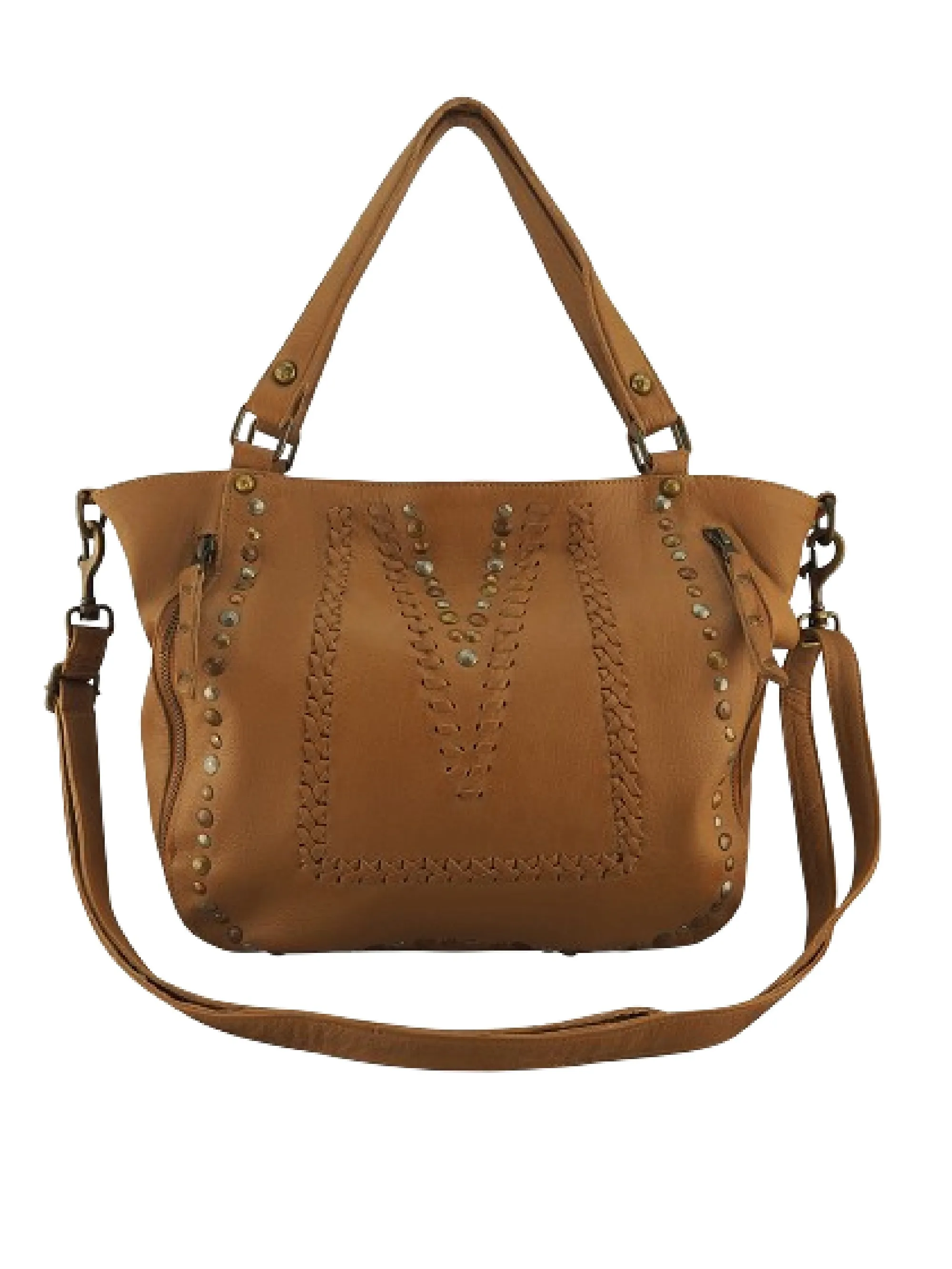 Mila Stitch & Stud Leather Tote | Misty Rose