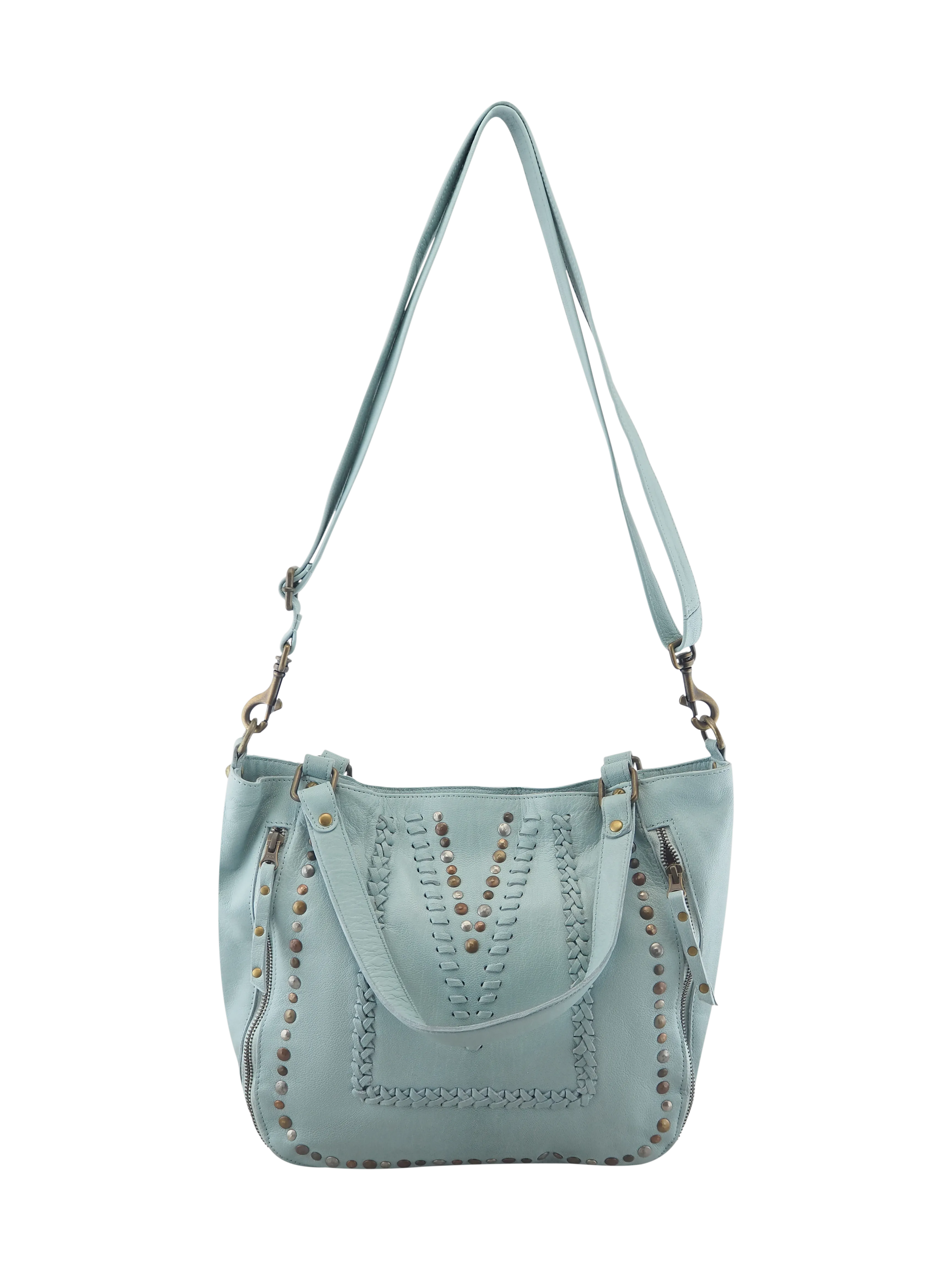Mila Stitch & Stud Leather Tote | Misty Rose