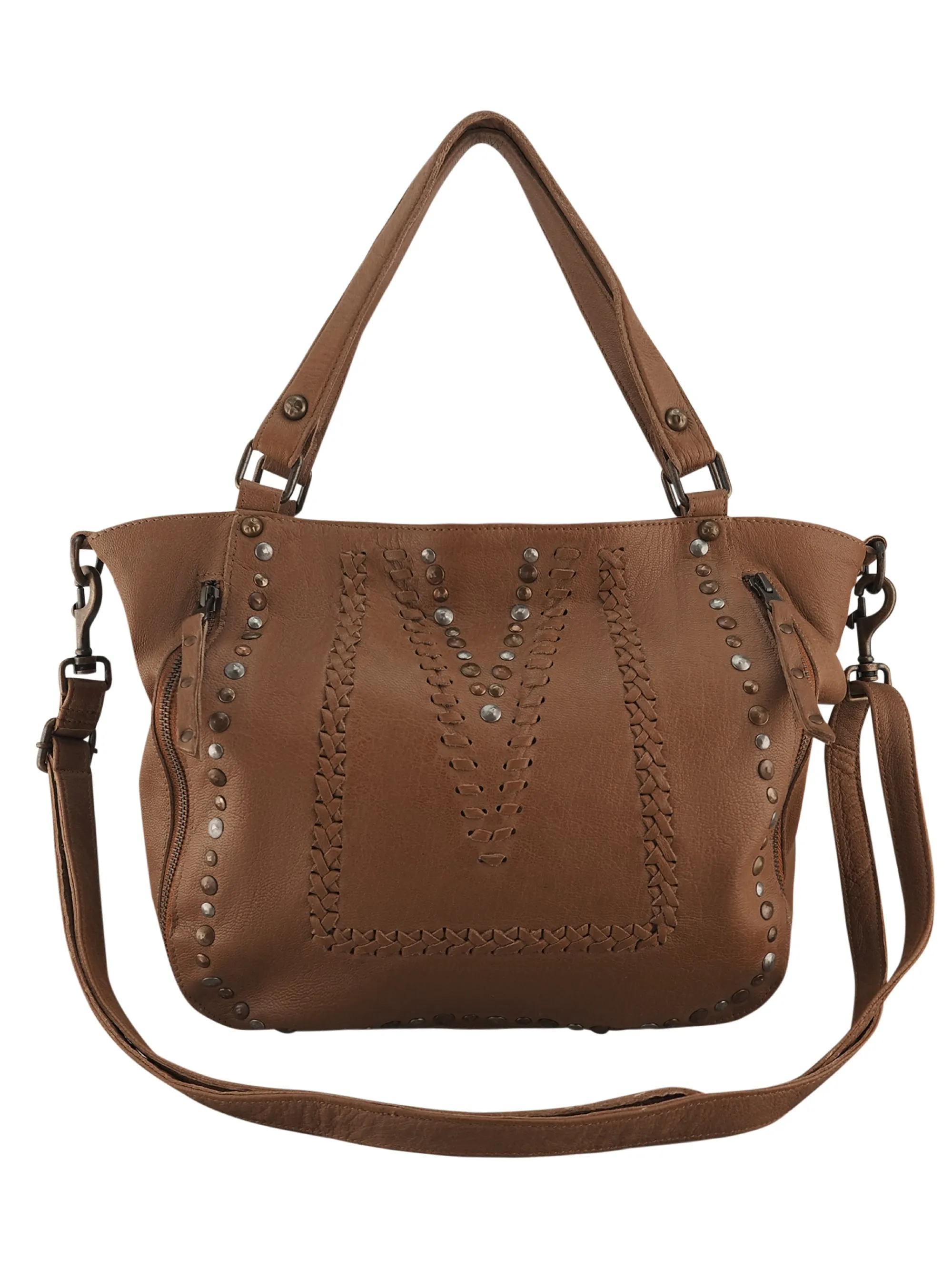Mila Stitch & Stud Leather Tote | Misty Rose