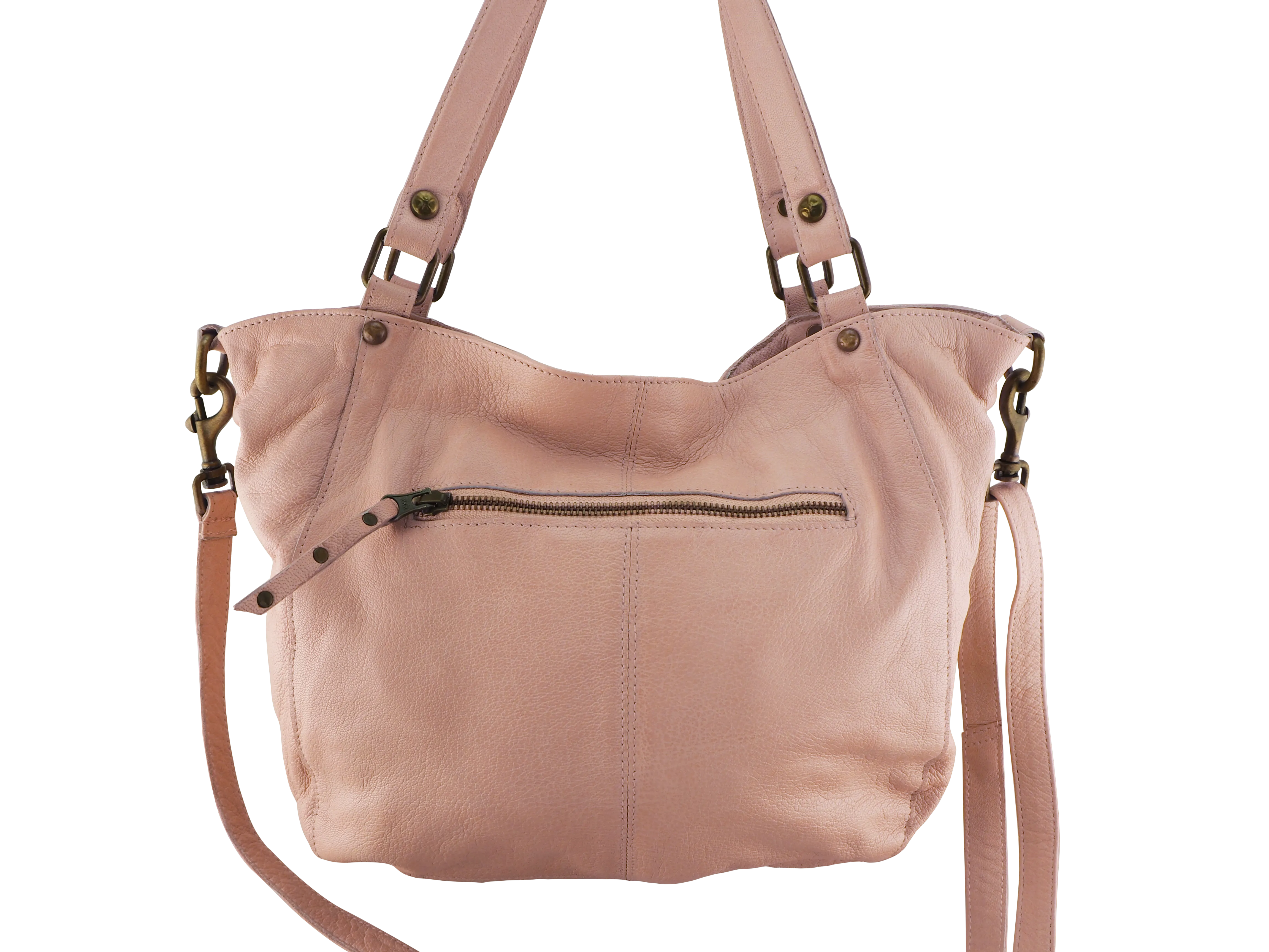 Mila Stitch & Stud Leather Tote | Misty Rose