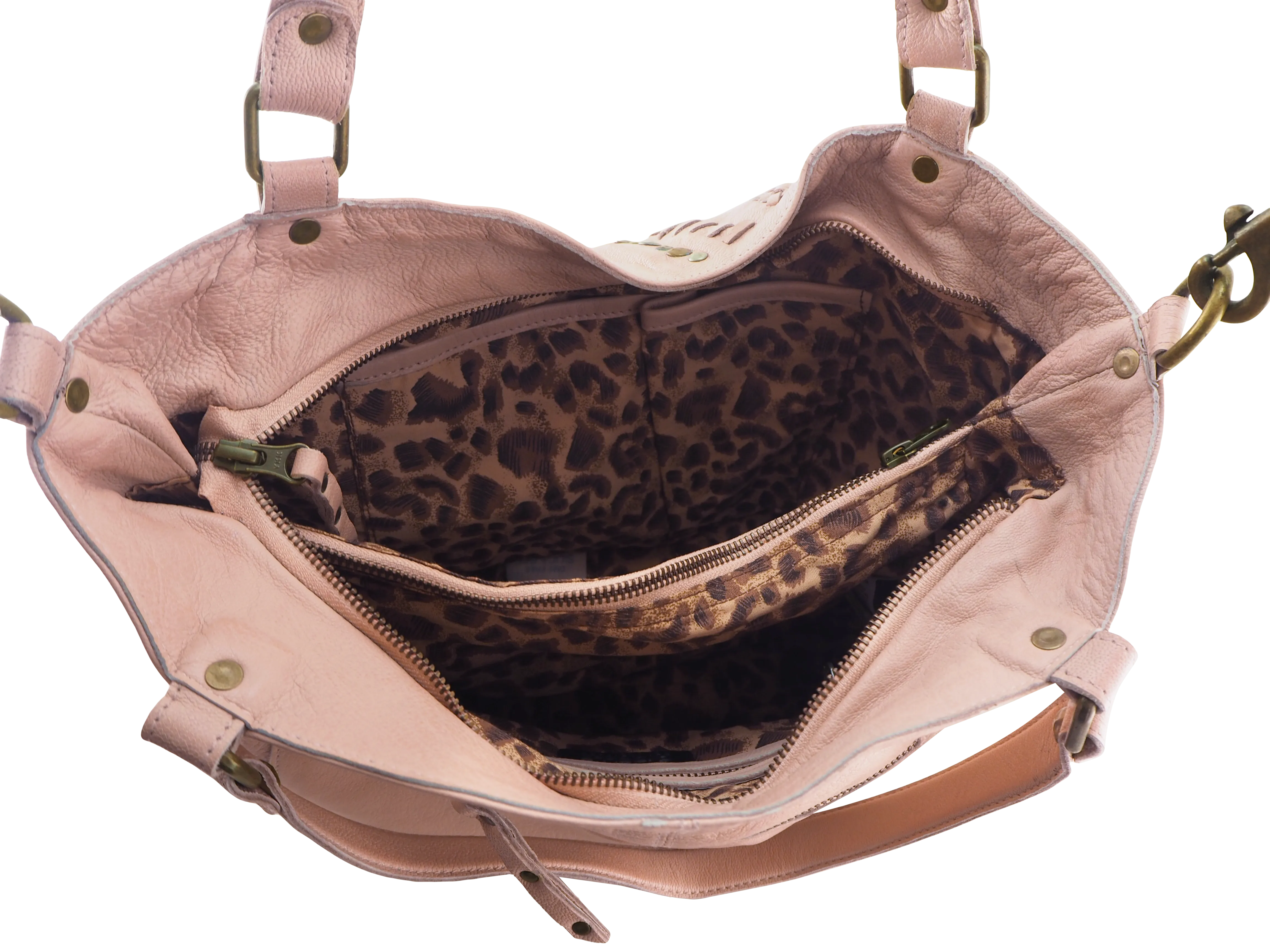 Mila Stitch & Stud Leather Tote | Misty Rose