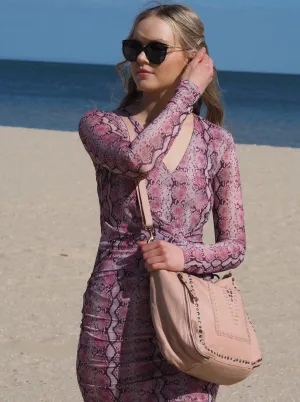 Mila Stitch & Stud Leather Tote | Misty Rose