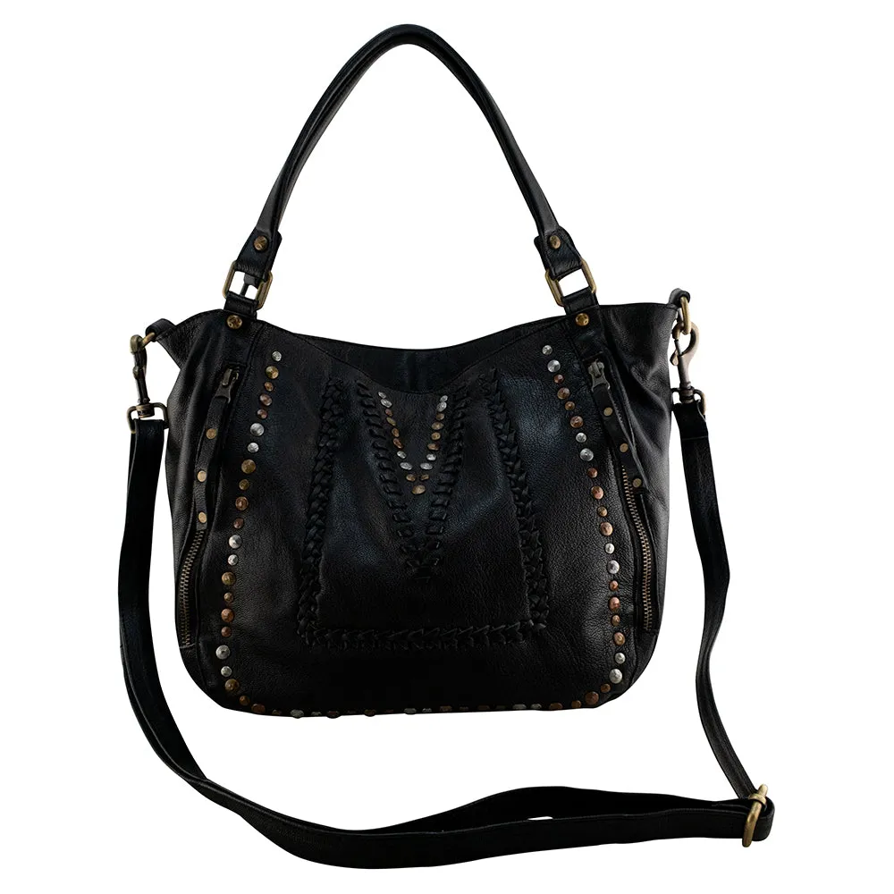 Mila Stitch & Stud Leather Tote | Misty Rose