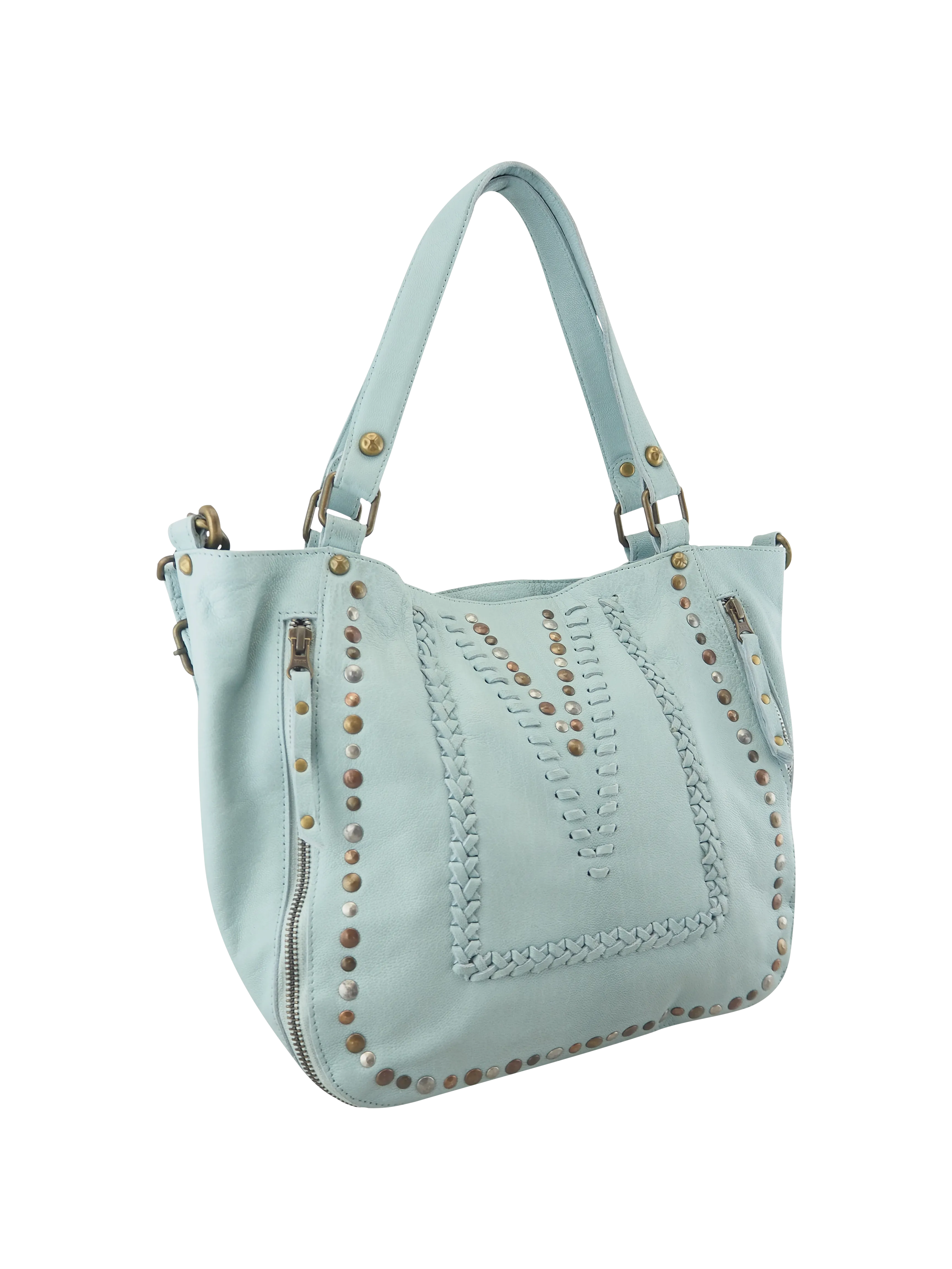 Mila Stitch & Stud Leather Tote | Pale Blue | Pre-Order