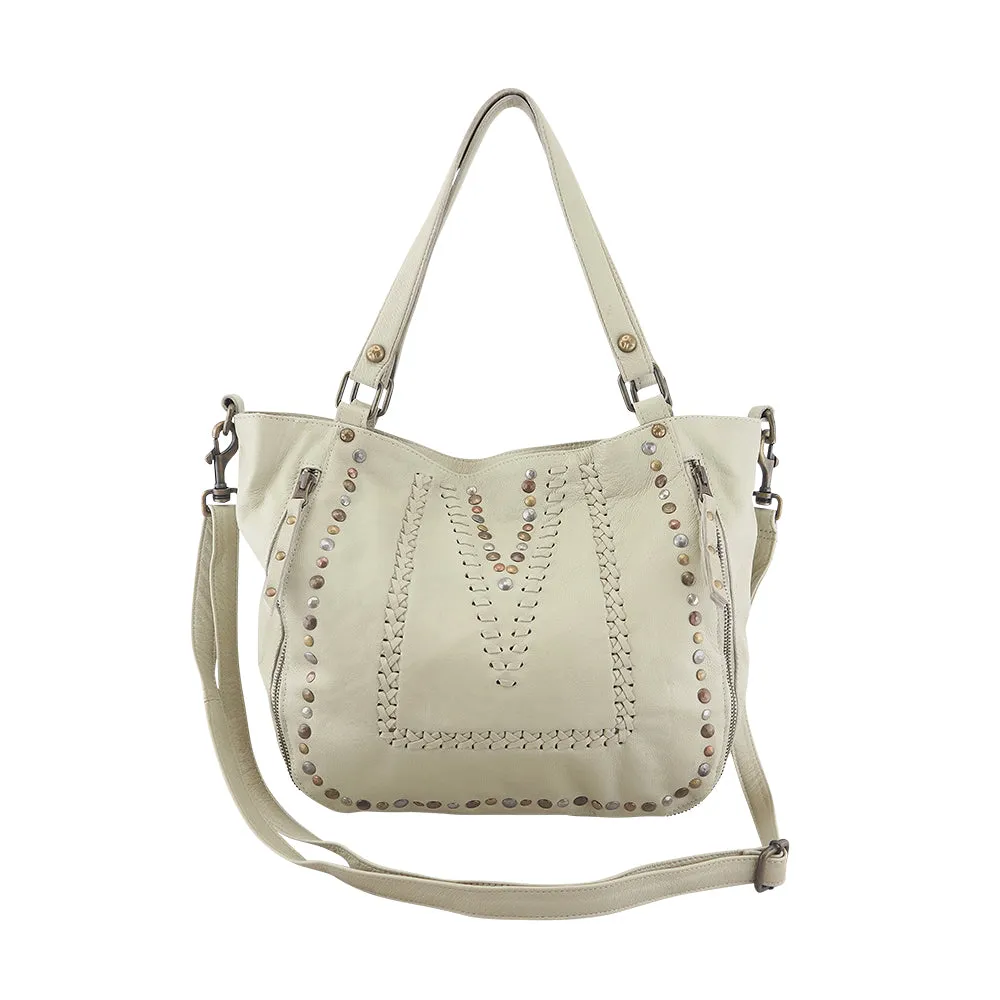 Mila Stitch & Stud Leather Tote | Pale Blue | Pre-Order