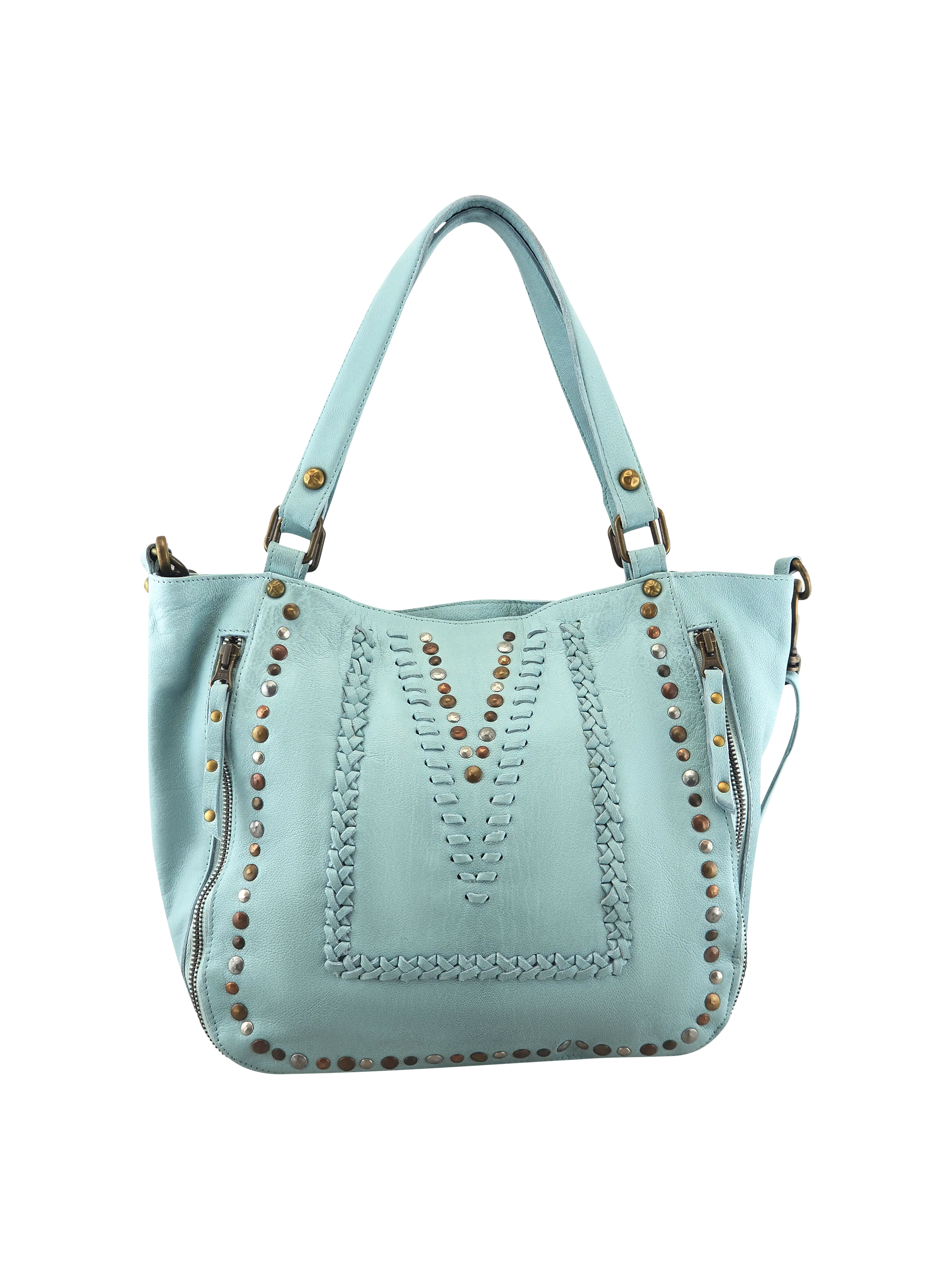 Mila Stitch & Stud Leather Tote | Pale Blue | Pre-Order