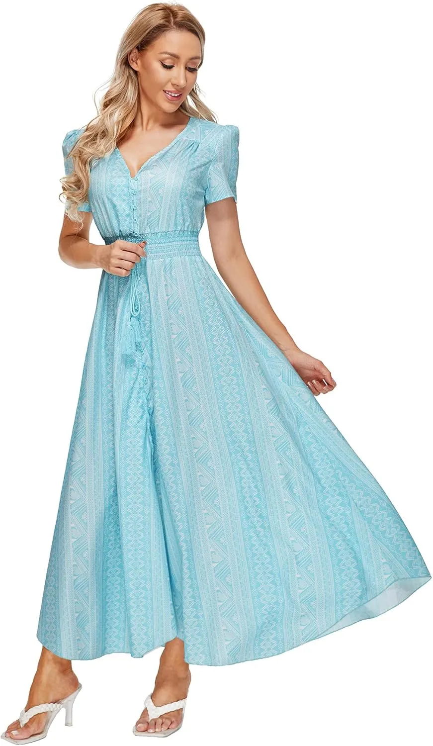 Milumia Women Button Up Floral Print Split Flowy Maxi Party Summer Dress