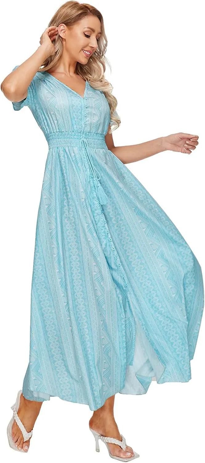 Milumia Women Button Up Floral Print Split Flowy Maxi Party Summer Dress