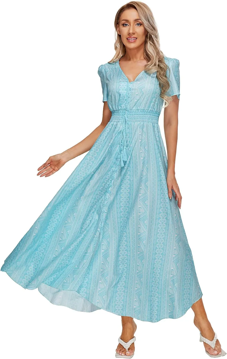 Milumia Women Button Up Floral Print Split Flowy Maxi Party Summer Dress