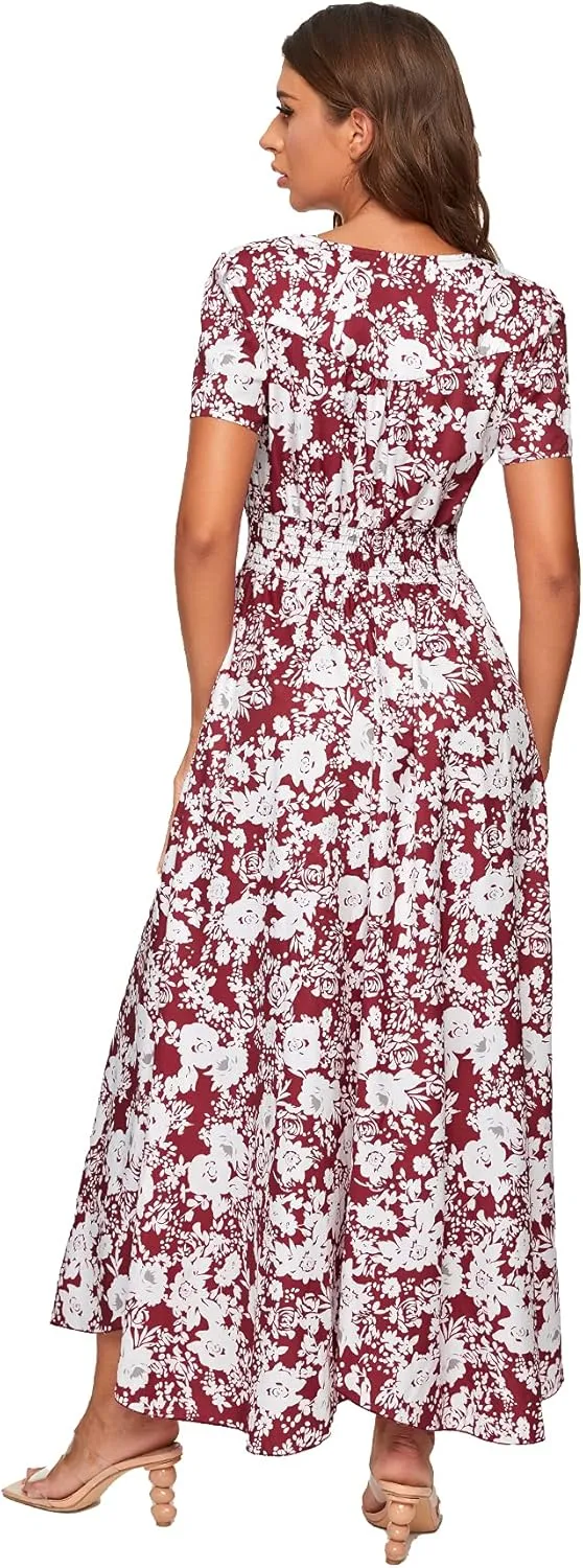 Milumia Women Button Up Floral Print Split Flowy Maxi Party Summer Dress