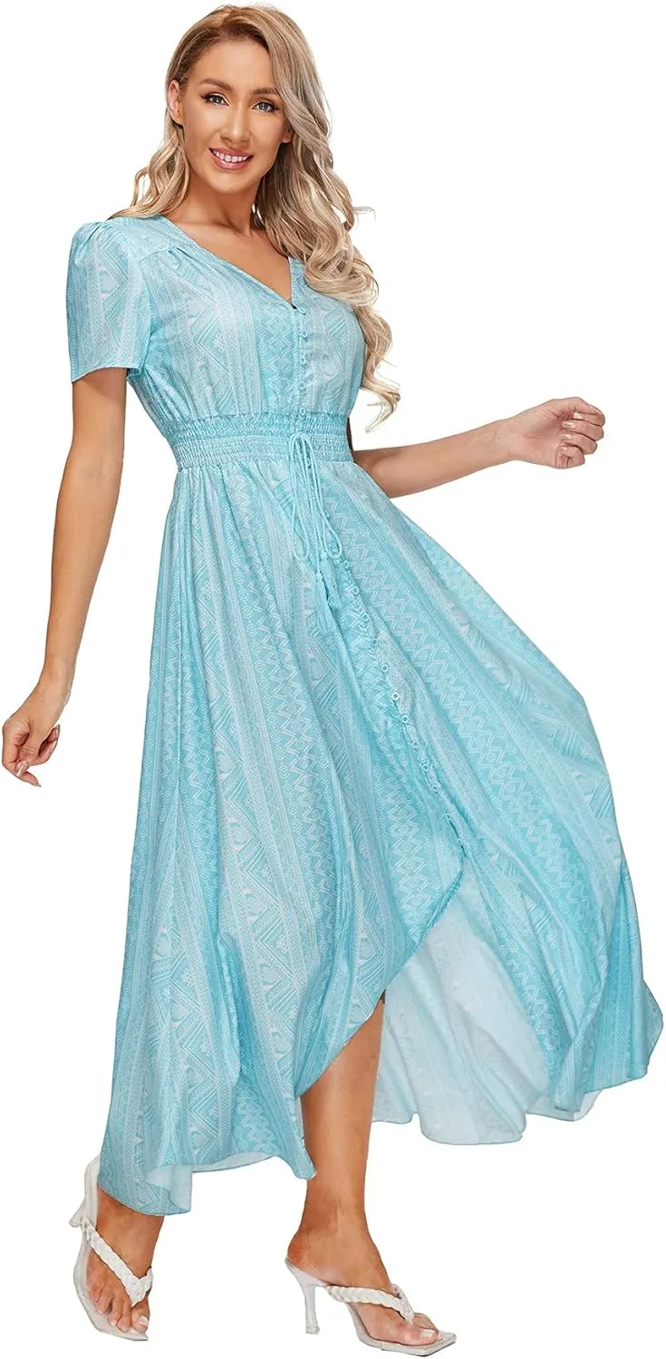Milumia Women Button Up Floral Print Split Flowy Maxi Party Summer Dress